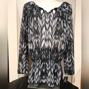 INC International Concepts - Blue Tones, Semi Sheer Long Sleeved Blouse, Size LG